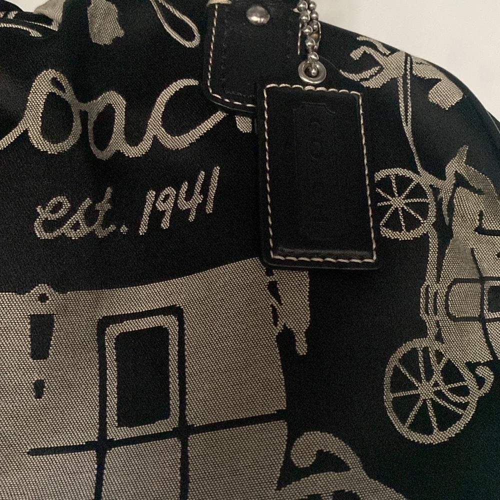 Coach Horse Carriage Ashley Monogrammed Black & Grey Leather & Fabric Handbag - Picture 2 of 13
